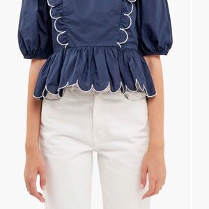 NWOT English Factory Contrast Scalloped trim cotton top